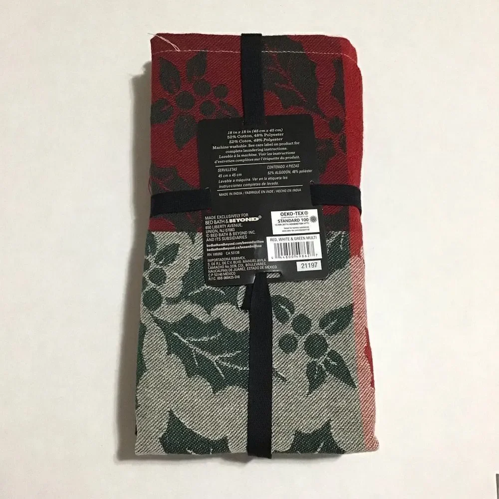 Bee &‎ Willow Holly Jacquard Napkin Set 18x18 BB& B New